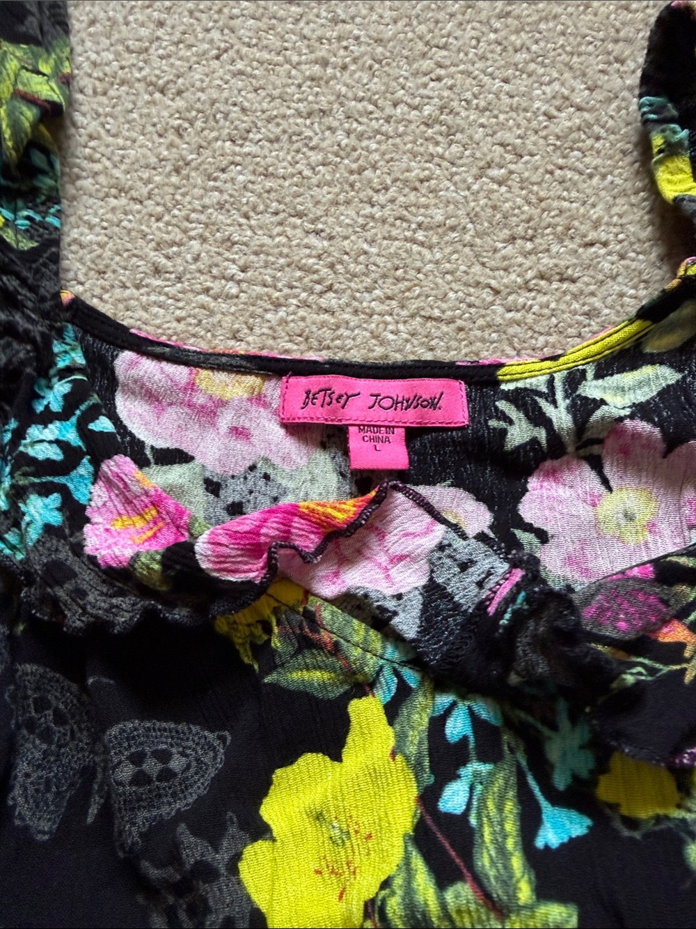 Betsey Johnson Black Floral Tiered Maxi Dress Size L - Picture 2 of 5